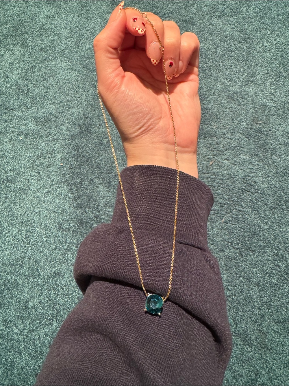 Gold Plated Necklace with Teal Blue Gemstone